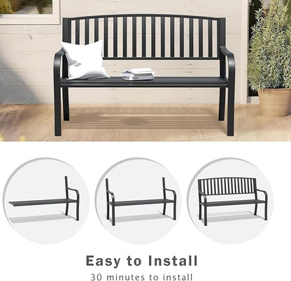 SHGJ&SOFT Outdoor Bench, Garden Bench, Outdoor Metal Frame Patio Park Bench,for Porch, Lawn,Garden,Yard (BK-08)