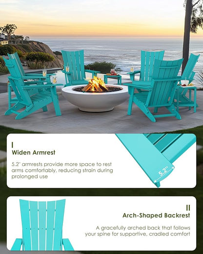 GREENVINES Folding-Adirondack-Chairs-Set-of-2 | HDPE Plastic | Arch Series | Fire Pit Chair | All Weather | for Outdoor Patio Deck Backyard Poolside | Aqua