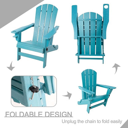 Kozyard Folding Adirondack Chair, Patio Outdoor Chairs, HDPE Plastic Resin Deck Chair, Painted Weather Resistant, for Deck, Garden, Backyard & Lawn Furniture, Fire Pit, Porch Seating (Blue)