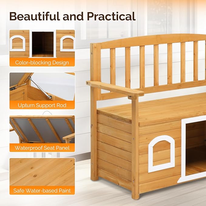 VINGLI Outdoor Storage Bench with Built-in Dog House - Photo 5