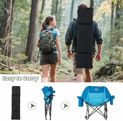 ABORON Oversized Rocking Camping Chair for Adults, Fully Padded Folding Outdoor Lawn Chair with Cooler Bag & Side Pocket, Portable Recliner Chair for Camp, Patio, Backyard, Supports 400 lbs