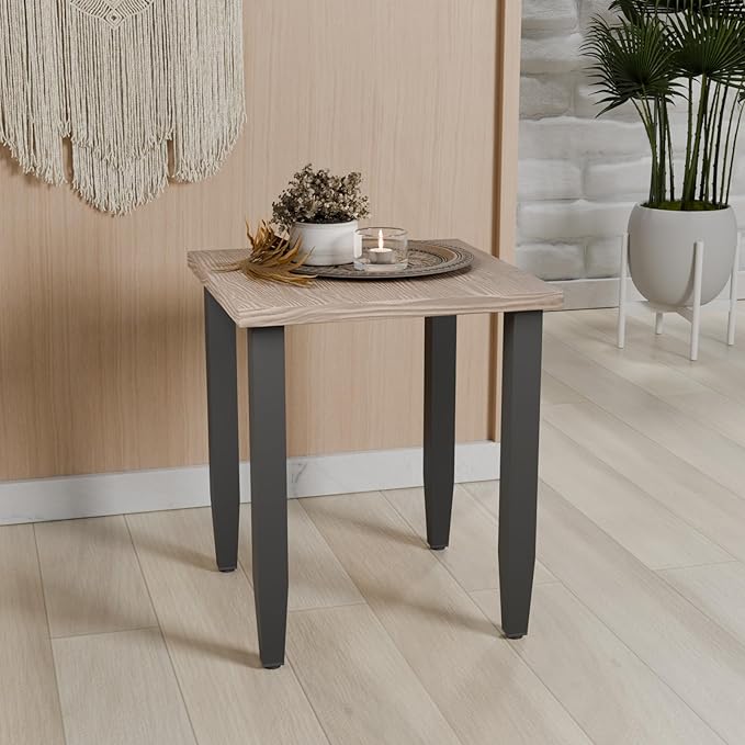 COOS BAY Modern Outdoor Table, Patio Side Table with Wood Grain Top, Metal Weather-Resistant Table for Deck, Porch, Balcony, Garden, 20.9" x 20.9" x 24.2", Brown