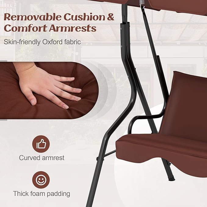 Tangkula 3 Person Porch Swing, Patio Swing with Removable Cushion & Powder-Coated Steel Frame - Photo 5