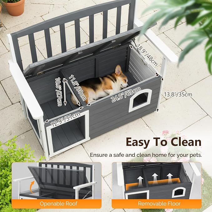 VINGLI Outdoor Storage Bench with Built-in Dog House - Photo 4