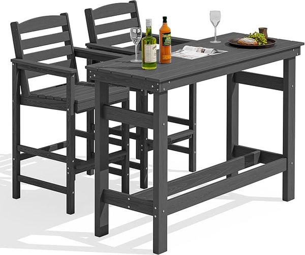 SERWALL Outdoor Bar Set - 2 Adirondack Bar Chairs & Bar Height Table with 1.6" Umbrella Hole - Photo 1