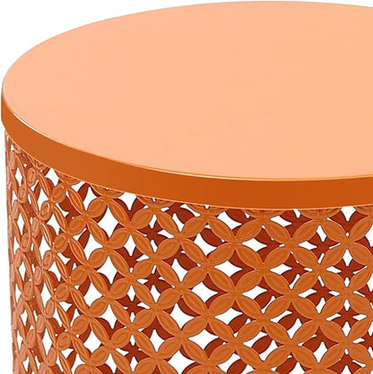 2PCS Outdoor Side Table, Heavy Duty Metal Frame Side Table Decorative Garden Stool Modern End Table Round Coffee Table for Patio Gardens Balconies Cafes (Orange)