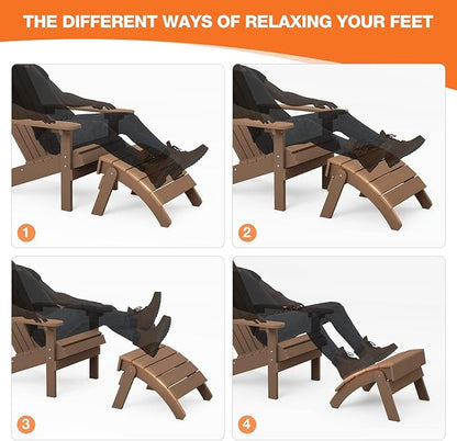 YEFU Adirondack Ottoman, Patio Foot Rest, Adirondack Foot Rest, Folding Adirondack Footstool, Weather Resistant for Adirondack Chair, Widely Used for Outdoor, Porch, Backyard, Garden, Fire Pits-Teak