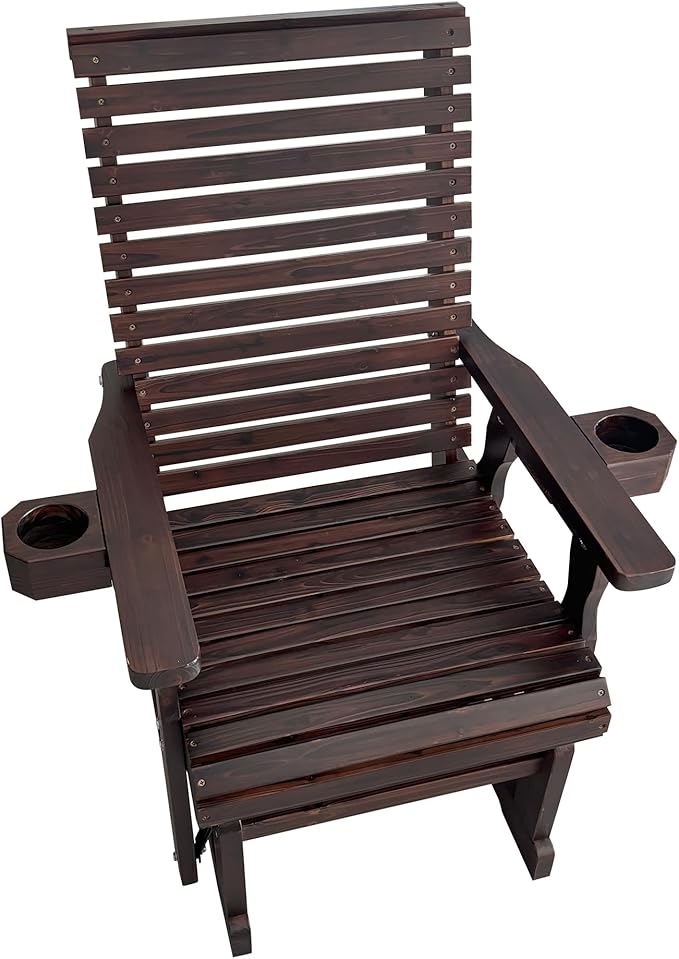 Fortune Candy Wooden Patio Glider for One Person, with High Backrest and Deep Contoured Seat, Solid Fir Wood - Photo 9