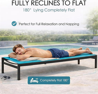 Kozyard 2-Pack Outdoor Chaise Lounge, Aluminum Frame and Textilene Fabric, Adjustable Reclining Patio Lounger for Poolside, Sunbathing & Backyard (Blue)