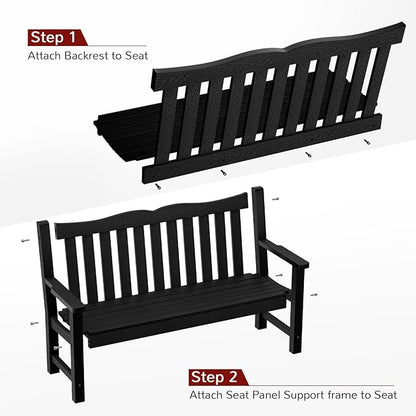 Stoog All-Weather Outdoor Benches Set of 2, Never Fade & Rust-Proof HIPS Plastic Garden Bench, 800lb Capacity, Used for Patio, Backyard, Porch, Black