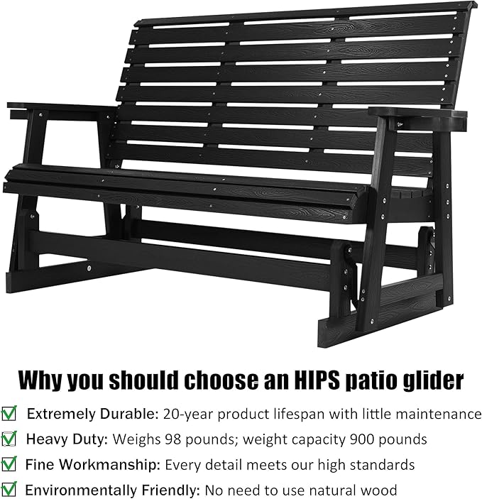 Poly Lumber Patio Glider with Cup Holders, High Backrest and Deep Contoured Seat, HIPS Material, All-Weather Resistant - Photo 3