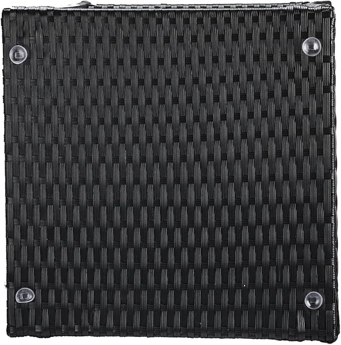 Henf Wicker Rattan Side Table Outdoor Square End Table Coffee Table with Glass Top, Patio Wicker Garden Side Table Small End Table with Storage for Patio Courtyard Balcony (Black)