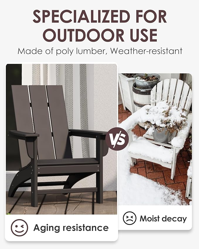 Poly Lumber Adirondack Chairs Set of 2, All-Weather Resistant Outdoor Patio Chairs, Look Like Wood - Photo 7