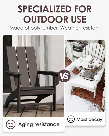 Poly Lumber Adirondack Chairs Set of 2, All-Weather Resistant Outdoor Patio Chairs, Look Like Wood, Pre-Assembled Outdoor Fire Pit Chair for Pool, Deck, Backyard, Garden, Black