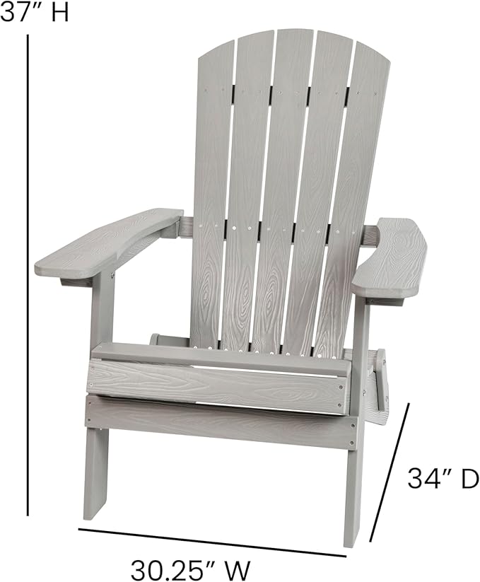 Flash Furniture Charlestown Folding Adirondack Chair - Gray - Poly Resin - Indoor/Outdoor - Weather Resistant - Set of 4