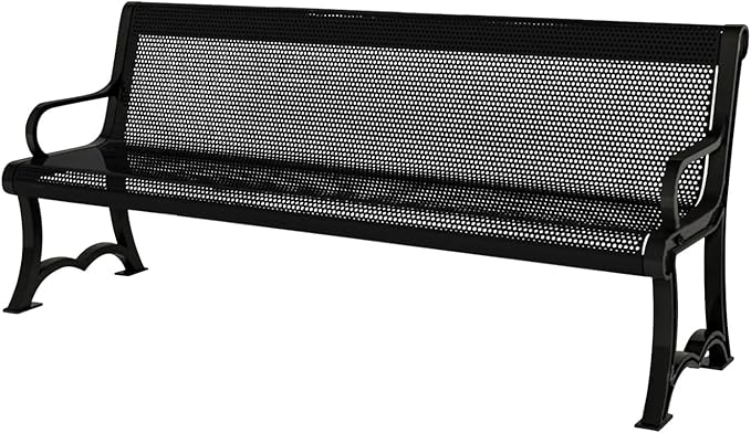 COATEDOUTDOORFURNITURE Coated Outdoor Furniture Heavy-Duty Outdoor Bench Thermoplastic Coated, Punched Steel, Commercial-Grade Garden Bench, Made in America (Portable with Back, 4 Ft, Textured Black)