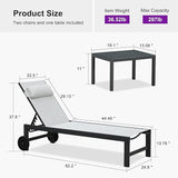 PURPLE LEAF Patio Lounge Chair Set of 3 Outdoor Chaise Lounger Aluminum Frame with Side Table and Wheels for Pool - Photo 8