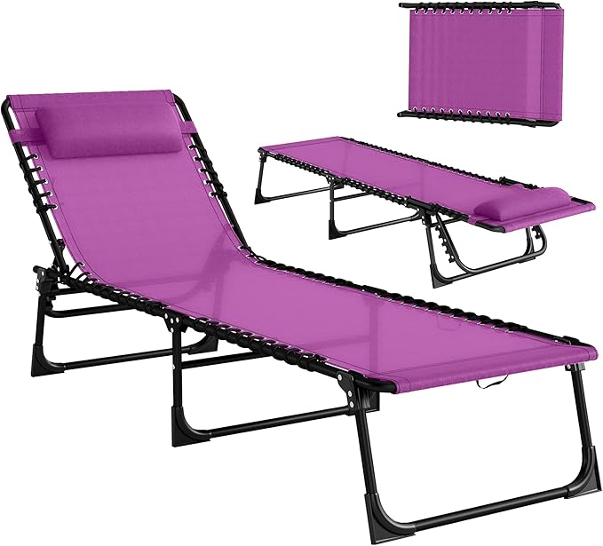 Outsunny Folding Chaise Lounge Chair, Patio Sun Tanning Chair, Outdoor Chaise Lounger with 4-Position Reclining Back - Photo 1
