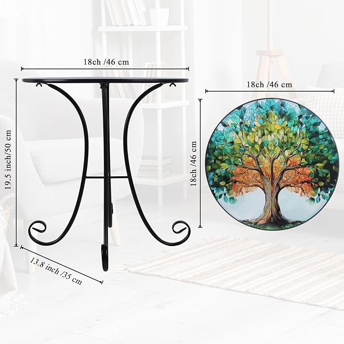 18" Side Table Outdoor, Tree Pattern Metal Accent Table, Indoor Small Round End Tables, Plant Stand Tables for Patio Yard Balcony Garden Bedside