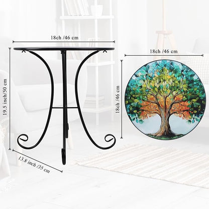 18" Side Table Outdoor, Tree Pattern Metal Accent Table, Indoor Small Round End Tables, Plant Stand Tables for Patio Yard Balcony Garden Bedside