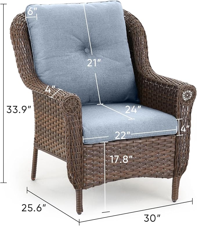 Patio Wicker Chairs Outdoor Furniture Chair - Set of 2 Outside All Weather Lawn Dining Brown Rattan Armchair with High - Photo 3