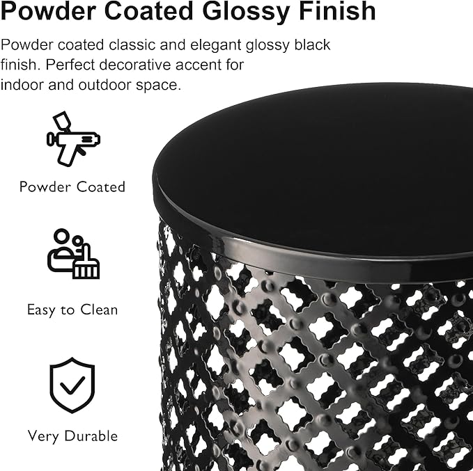 Glitzhome Outdoor Side Table Set of 2, Decorative Garden Stool for Patio Heavy Duty Metal Frame Modern Accent Table, Black