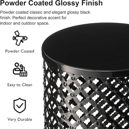 Glitzhome Outdoor Side Table Set of 2, Decorative Garden Stool for Patio Heavy Duty Metal Frame Modern Accent Table, Black
