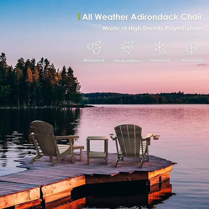GREENVINES Adirondack-Chairs-with-Ottoman | Set of 4 | Wood Grain | Folding | Retractable-Footrest | HDPE Plastic - Photo 5