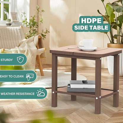 Double Patio Side Table, Outdoor HDPE Adirondack End Table for Patio, Backyard, Garden, Pool, Lawn,Brown