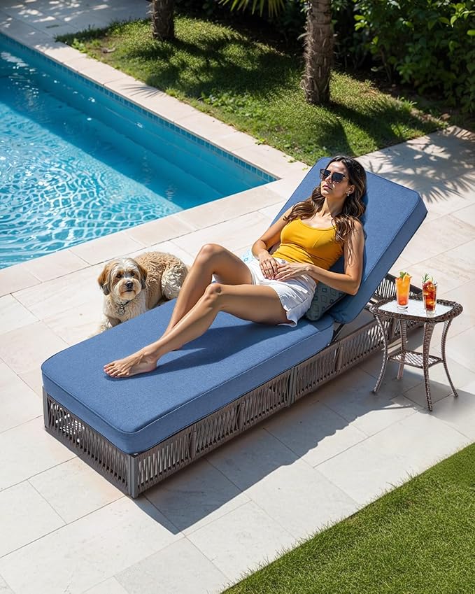 Luxury Outdoor Chaise Lounges with 5 Inch Thickened Cushions - Set of 2 High Back Brown Wicker Patio Recliners Rattan - Photo 2