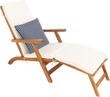 SAFAVIEH Outdoor Collection Palmdale Natural Brown Solid Wood/Beige Cushion with Striped Pillow Chaise Lounge Chair - Photo 4