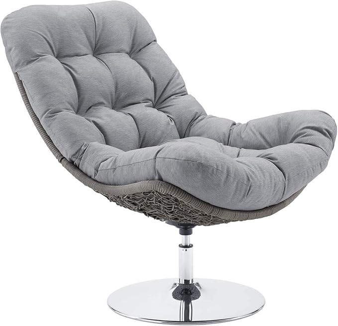 Modway Brighton Outdoor Patio Wicker Rattan Swivel Lounge Chair in Light Gray Gray