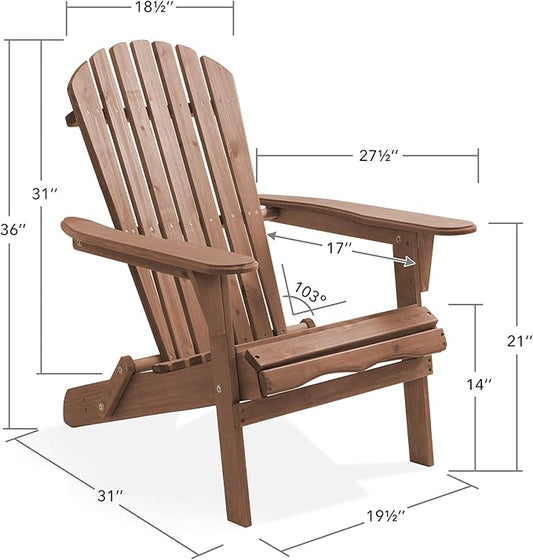 Casafield Folding Adirondack Chair, Set of 2 Cedar Wood Outdoor Fire Pit Lounge Chairs for Patio, Deck, Yard, Lawn and Garden Seating, Partially Pre-Assembled - Espresso