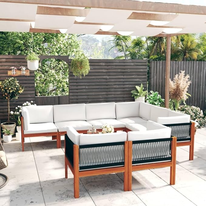 10 Piece Acacia Wood Garden Lounge Set with Weather-Resistant Cushions, Modular Outdoor Patio Furniture for 9 People - Photo 1