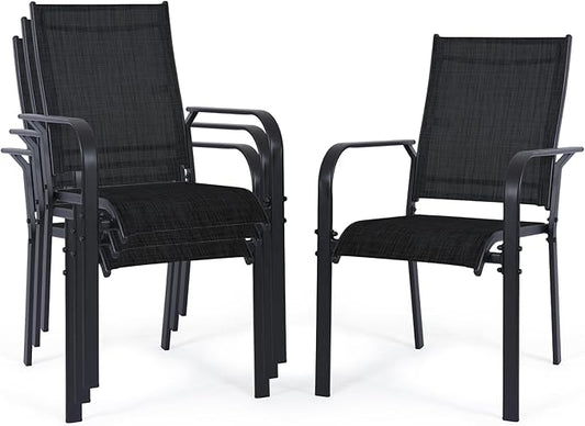 Patio Chairs Set of 4, Outdoor Dining Chairs Set of 4, High Back Wide Seat Patio Furniture Chairs with All Weather Breathable Textilene, for Lawn Garden Backyard,Black(4 PCS)