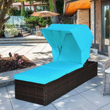 COSTWAY Patio Rattan Lounge Chair Chaise Cushioned Top Canopy Adjustable Turquoise - Photo 2
