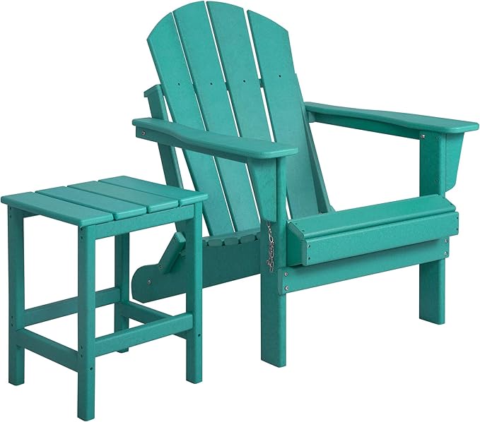 WestinTrends Malibu 2-Pieces Adirondack Chair Set with Side Table, All Weather Outdoor Seating Plastic Patio Lawn Chair Folding for Outside Porch Deck Backyard, Turquoise