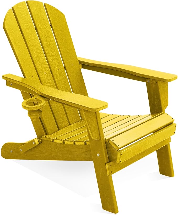 LOUNZY Folding Adirondack Chair with Cup Holder, HDPE All-Weather Folding Patio Chair - Photo 1