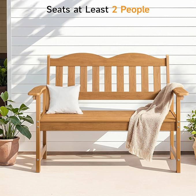 ONBRILL Outdoor Bench, 2-Person Poly Lumber Garden Bench with 800 lbs Weight Capacity - Photo 4