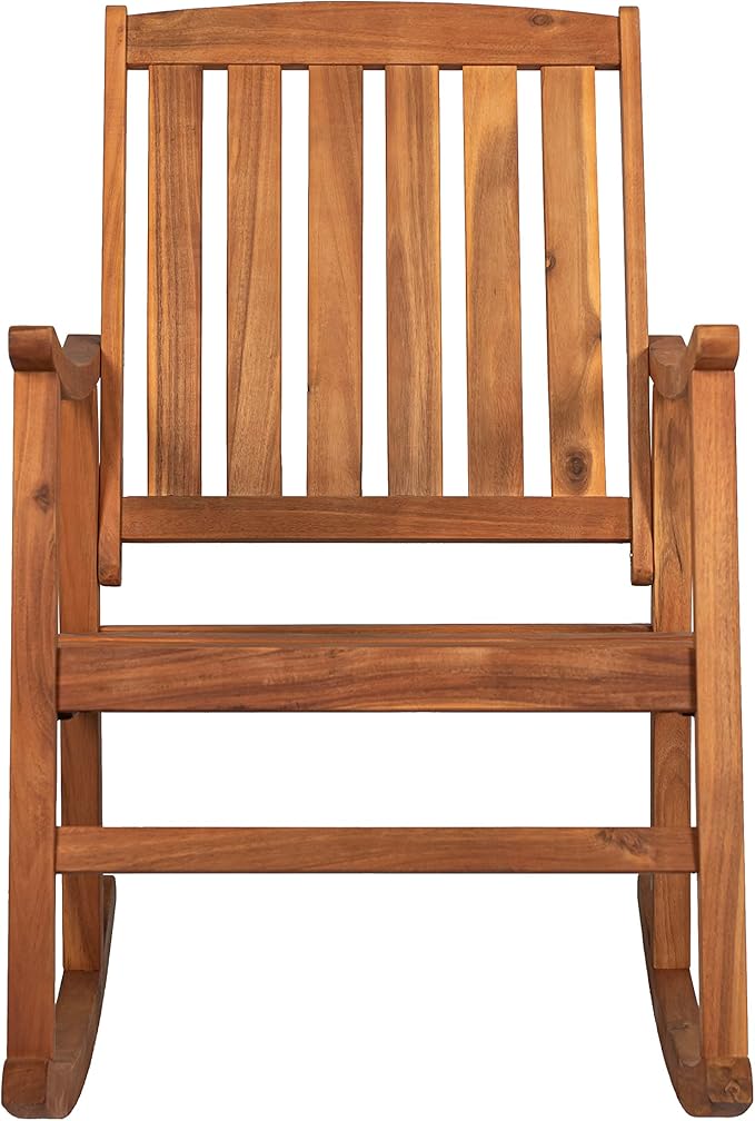 Eyely KCR102A Winnie Classic Slat-Back 300-Lbs Support Acacia Wood Patio Outdoor Rocking Chair for Garden, Lawn, Backyard, Pool, Deck, Beach, Firepit, Teak