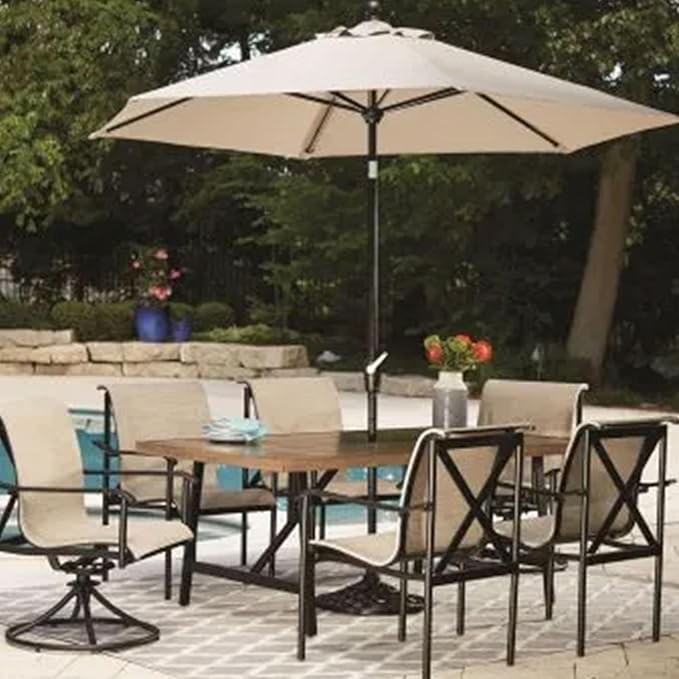 Four Seasons Courtyard 40 x 70 Inch Rectangular Patio Dining Table 2 Tone Aluminum Eastport Slat Tabletop with Rust Proof Aluminum Frame, Black/Coffee
