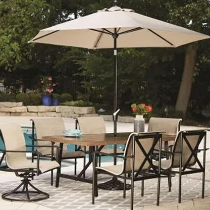 Four Seasons Courtyard 40 x 70 Inch Rectangular Patio Dining Table 2 Tone Aluminum Eastport Slat Tabletop with Rust Proof Aluminum Frame, Black/Coffee