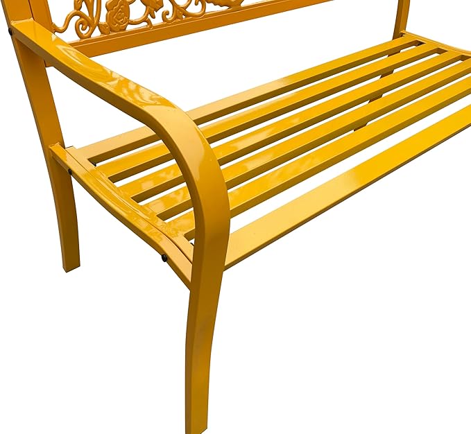 Hi-Line Gift Ltd 50" Outdoor Metal Garden Bench with Butterfly Design Backrest - Yellow