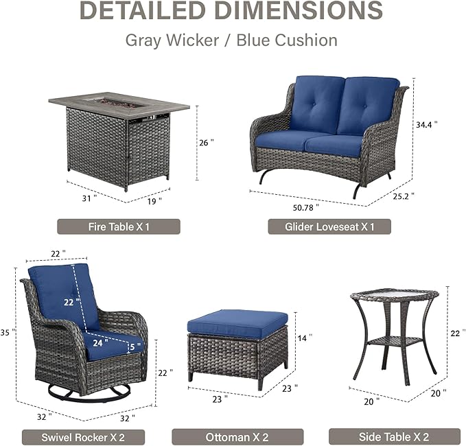 Belord Patio Furniture Set with Fire Pit Table, 8 Piece Wicker Outdoor Furniture Set - Photo 2