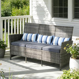 SUNSITT Outdoor Furniture 3 Seats Patio Couch, Outdoor Wicker Sofa, Grey PE Wicker with Grey Cushions & Lumbar Pillows - Photo 1