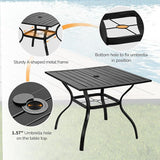 VINGLI 36" Square Patio Table for 4, Metal Outdoor Dining Table with Umbrella Hole - Photo 5