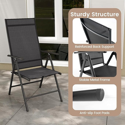 Giantex Folding Patio Chairs, High Back Outdoor Chairs with 7-Level Adjustable High Backrest, Portable Reclining Chairs for Lawn Porch Garden Poolside Camping, No Assembly, Black