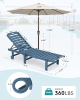 SERWALL Outdoor Chaise Lounge Set of 2 with 9FT Umbrella, HDPE Pool Lounge Chair with 5-Position Adjustable Backrest - Photo 2