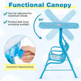 Costzon Kids Porch Swing, All-Weather Patio Swing Bench Hammock w/Adjustable Canopy & Safety Belts for 2 Children - Photo 2