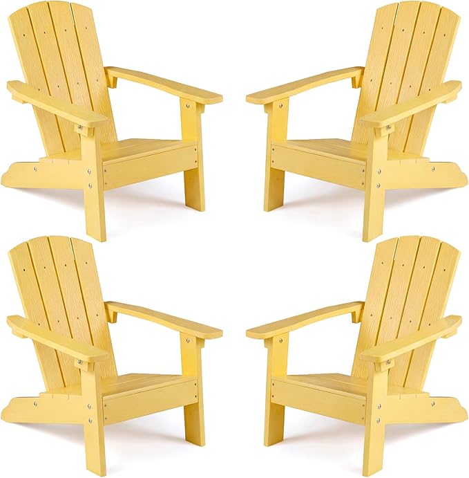 Giantex Kids Adirondack Chair, All-Weather HIPS Children's Outdoor Chair w/Ergonomic Design, Toddler Lawn Chairs for Age 3-8, Kids Beach Chair for Garden Patio Backyard (4,Yellow)